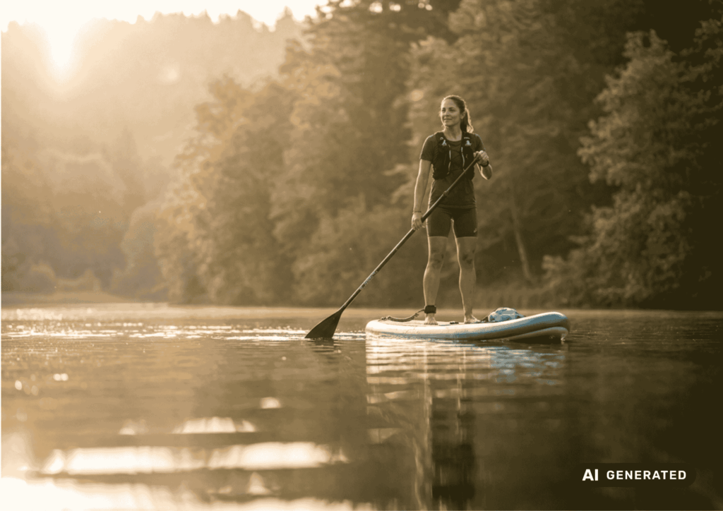 AI-generiertes Bild einer Sportlerin auf einem SUP.
